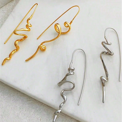 1 Pair Women’s Vintage Abstract Earrings – Floating Accents & Curved Details, Artistic Retro Jewelry Perfect for Brunch Dates & Weekend Getaways