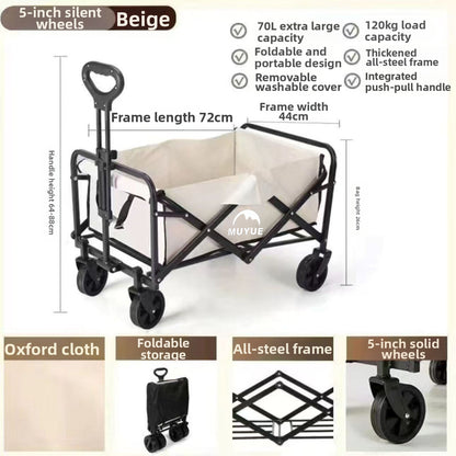Multi-Purpose Foldable Utility Garden Cart with 5 Inch Rubber Wheels, Adjustable Pull Handle, Collapsible Transport Wagon for Shopping, Beach Trips and Outdoor Camping