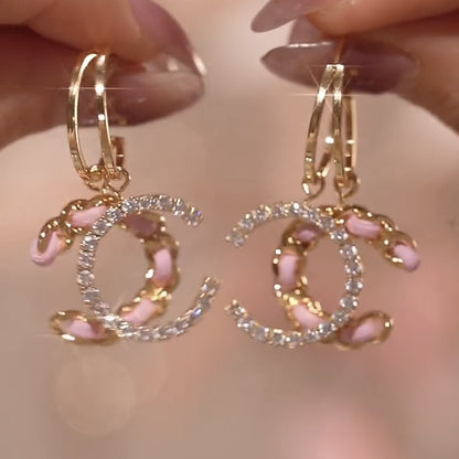 1 Pair Luxury Pink Double C Earrings – Exquisite Braided Woven Craftsmanship, Timeless Elegant & Chic Vibe, Versatile Fashion Jewelry Perfect for Daily Wear & Special Occasions