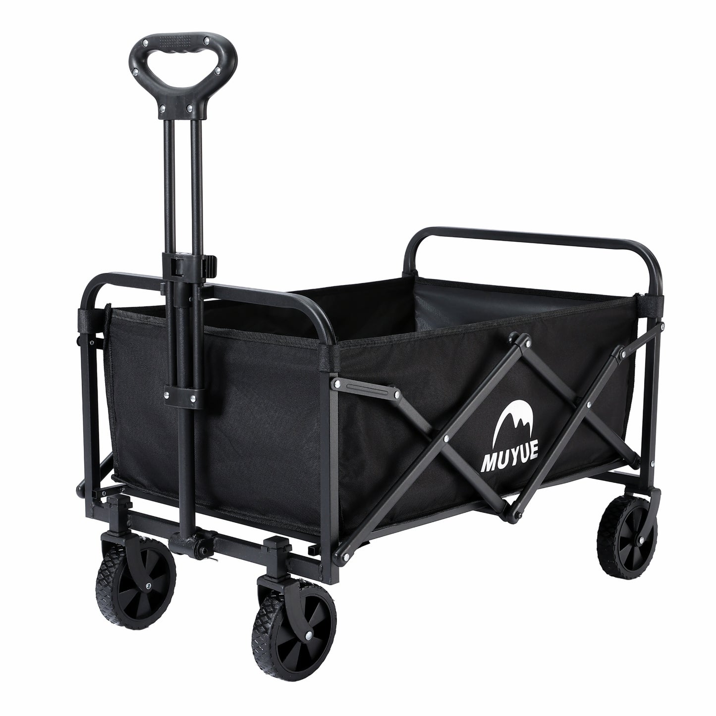 Heavy Duty Foldable Black Garden Utility Wagon Cart Holds Up to 680 LBS, Multi-Purpose Outdoor Trolley with All-Terrain Wheels & Side Storage Pockets, Ideal for Yard Work, Plant Hauling and Garden Supplies Transport
