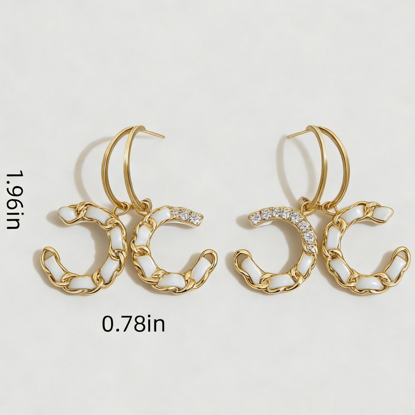 1 Pair Fashionable White Double C Earrings – Exquisite Luxury Braided Detailing, Timeless Elegant Charm, Versatile Jewelry Perfect for Daily Commutes & Special Occasions