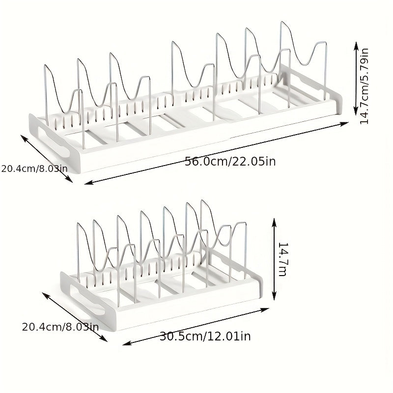 1pc Space-Saving Kitchen Organizer Rack, Metal Construction with 7 Adjustable Shelves, Expandable Lid Holder, Pull-Out Drawer, Utensil Rack & Drain Board for Pots & Pans