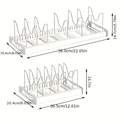 1pc Space-Saving Kitchen Organizer Rack, Metal Construction with 7 Adjustable Shelves, Expandable Lid Holder, Pull-Out Drawer, Utensil Rack & Drain Board for Pots & Pans