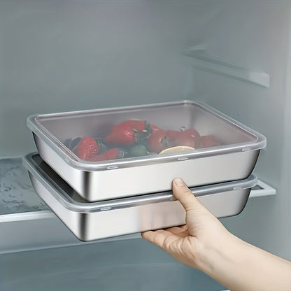 Buy 2 Get 1 Free: 3-Piece Stainless Steel Food Storage Containers – Durable Reusable Baking Trays with Free Lids, Must-Have Kitchen Tools for Picnics & Fridge Tidy-Up