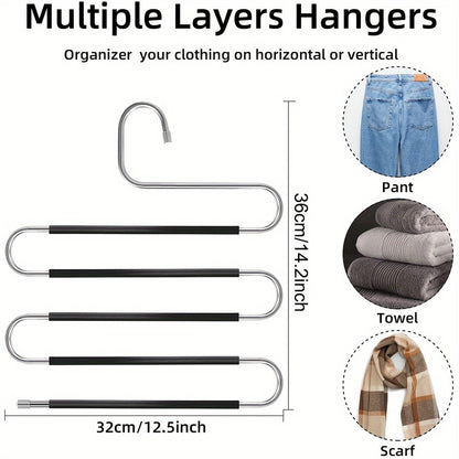 1pc Space-Saving Multi-Layer Pants Hanger - Polished Stainless Steel Construction with Non-Slip S-Shaped Clips for Efficient Closet Organization and Towel Storage, Suitable for Home and Retail Application, Durable Clothing Hanger