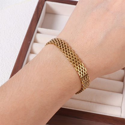 1 Piece 18K Gold Plated Stainless Steel Bracelet – Exquisite Braided Texture, Retro Edgy Women’s Jewelry, Minimalist High-End Style for Daily Layering & Banquets, Perfect Holiday & Birthday Gift