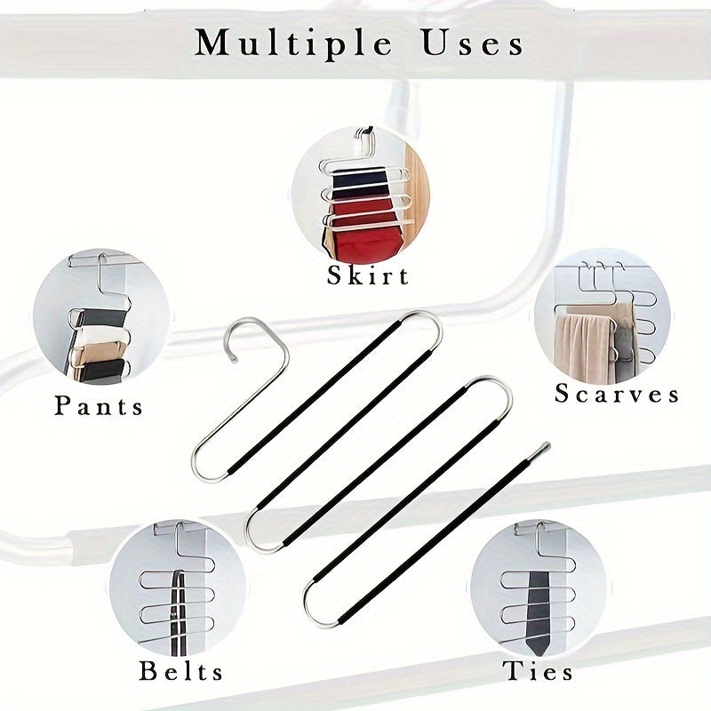 1pc Space-Saving Multi-Layer Pants Hanger - Polished Stainless Steel Construction with Non-Slip S-Shaped Clips for Efficient Closet Organization and Towel Storage, Suitable for Home and Retail Application, Durable Clothing Hanger