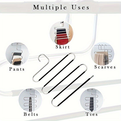 1pc Space-Saving Multi-Layer Pants Hanger - Polished Stainless Steel Construction with Non-Slip S-Shaped Clips for Efficient Closet Organization and Towel Storage, Suitable for Home and Retail Application, Durable Clothing Hanger