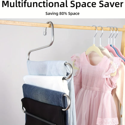 1pc Space-Saving Multi-Layer Pants Hanger - Polished Stainless Steel Construction with Non-Slip S-Shaped Clips for Efficient Closet Organization and Towel Storage, Suitable for Home and Retail Application, Durable Clothing Hanger