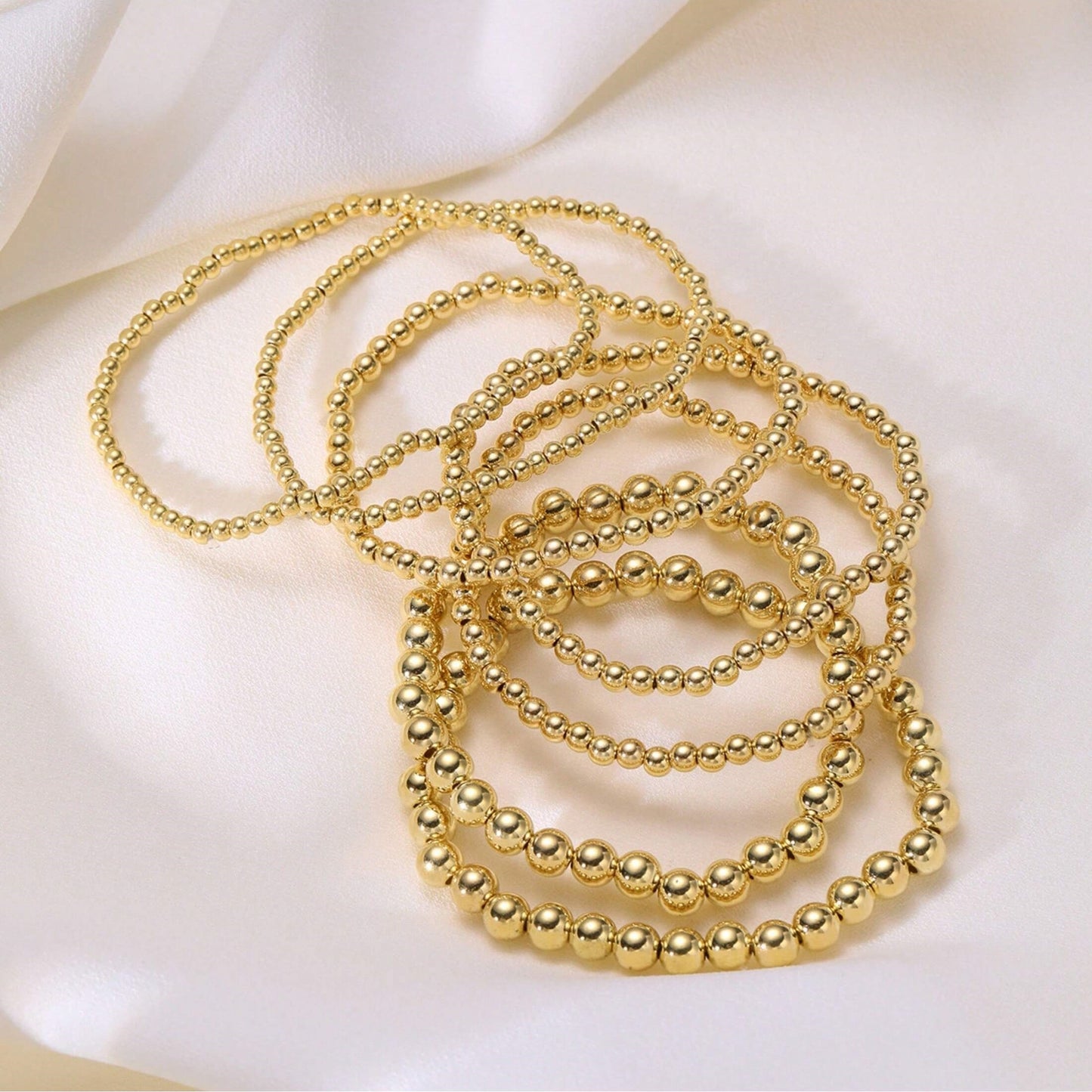 7-Piece Stackable Multifunctional Gold Bead Bracelets – Bohemian Beach Style Mix-and-Match Bead Chains, Versatile No-Outfit-Picking Design for Daily Wear, Beach Vacations & Party Gatherings