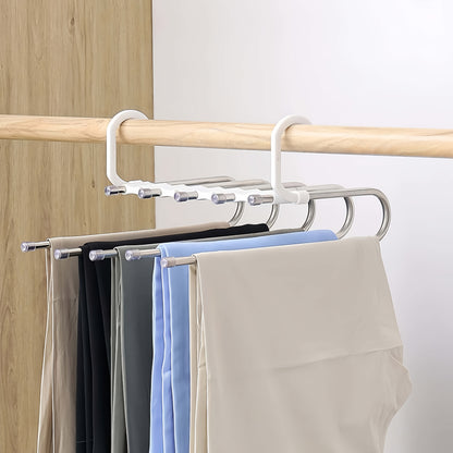 Durable Stainless Steel Pants Hangers with Non-Slip Coating, 5 Hooks Design, Space-Saving & Reduces 80% Clutter, Perfect for Skinny Jeans & Denim Fabrics