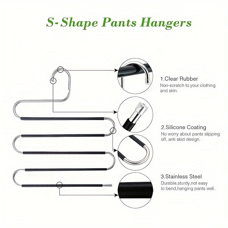 1pc Space-Saving Multi-Layer Pants Hanger - Polished Stainless Steel Construction with Non-Slip S-Shaped Clips for Efficient Closet Organization and Towel Storage, Suitable for Home and Retail Application, Durable Clothing Hanger