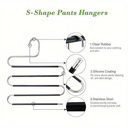 1pc Space-Saving Multi-Layer Pants Hanger - Polished Stainless Steel Construction with Non-Slip S-Shaped Clips for Efficient Closet Organization and Towel Storage, Suitable for Home and Retail Application, Durable Clothing Hanger