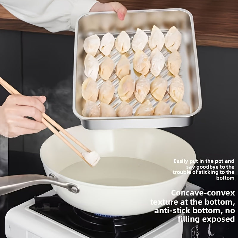 6pcs 7.09in*5.12in Food-Grade Stainless Steel Plates with Lids - Stackable Reusable Dumpling Trays & Baking Pans, Great for Storing Wontons, Fruits, Veggies & Picnic Meal Prep