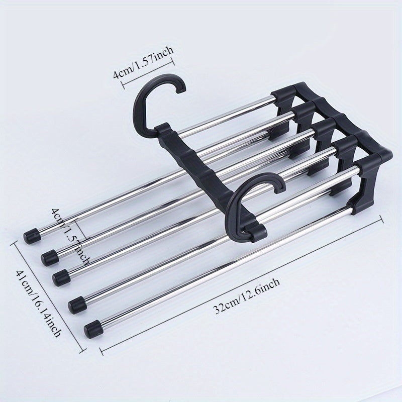 1 Pack 5 Layer Pants Hanger, Space Saving Stainless Steel Clothing Hanger, Non Slip for Jeans Trousers Leggings
