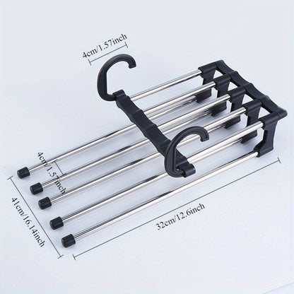 1 Pack 5 Layer Pants Hanger, Space Saving Stainless Steel Clothing Hanger, Non Slip for Jeans Trousers Leggings