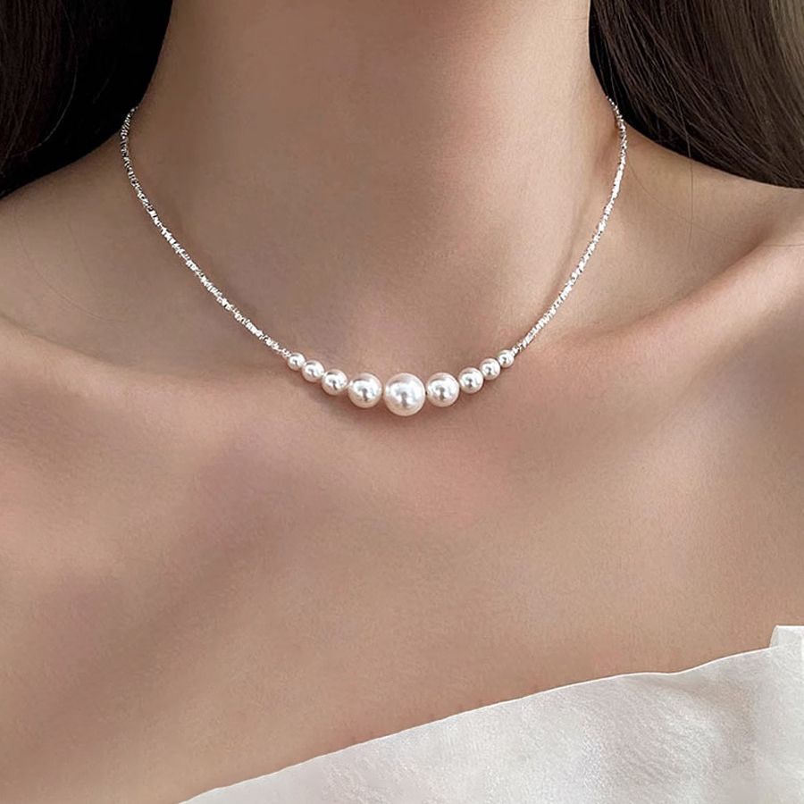 1 PC Handmade Freshwater Pearl Necklace – Exquisite Beaded Craftsmanship & Uniformly White Pearls, French Minimalist Luxury Jewelry Perfect for Daily Styling & Party Gatherings, Ideal Valentine’s Gift for Loved Ones