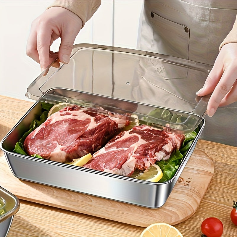 Buy 2 Get 1 Free: 3-Piece Stainless Steel Food Storage Containers – Durable Reusable Baking Trays with Free Lids, Must-Have Kitchen Tools for Picnics & Fridge Tidy-Up