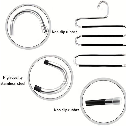 1pc Space-Saving Multi-Layer Pants Hanger - Polished Stainless Steel Construction with Non-Slip S-Shaped Clips for Efficient Closet Organization and Towel Storage, Suitable for Home and Retail Application, Durable Clothing Hanger