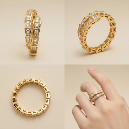 1 PC Gold Avant-Garde Snake-Shaped Open Ring – Copper & Zirconia Inlaid Punk Hip-Hop Jewelry, Premium Craftsmanship for Daily Edgy Looks & Urban Street Style