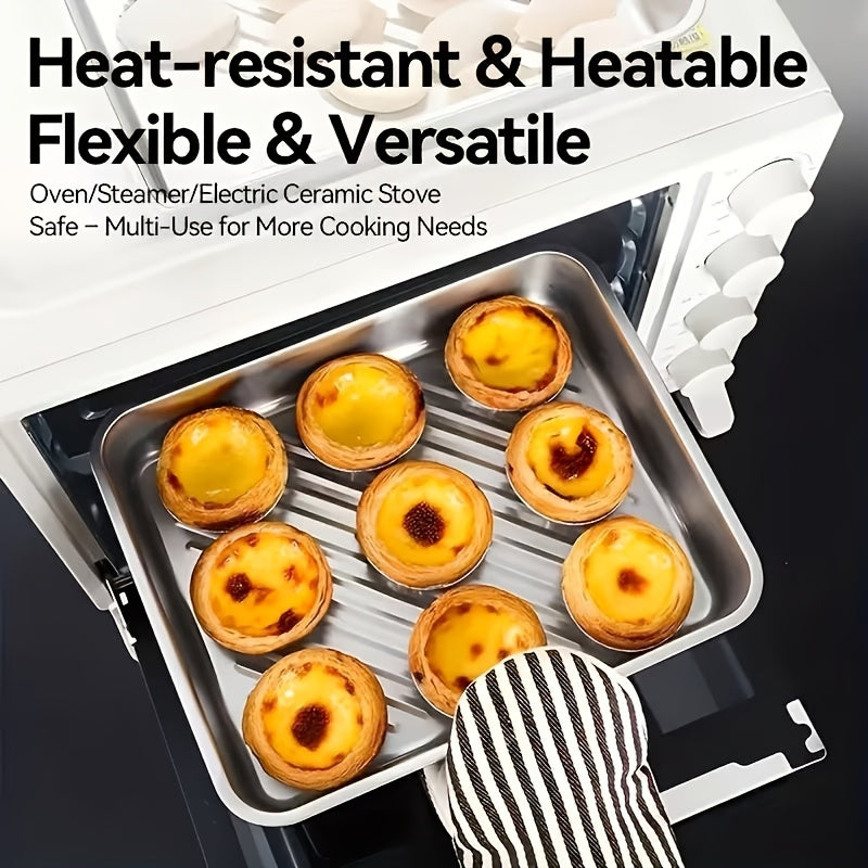 6pcs 7.09in*5.12in Food-Grade Stainless Steel Plates with Lids - Stackable Reusable Dumpling Trays & Baking Pans, Great for Storing Wontons, Fruits, Veggies & Picnic Meal Prep