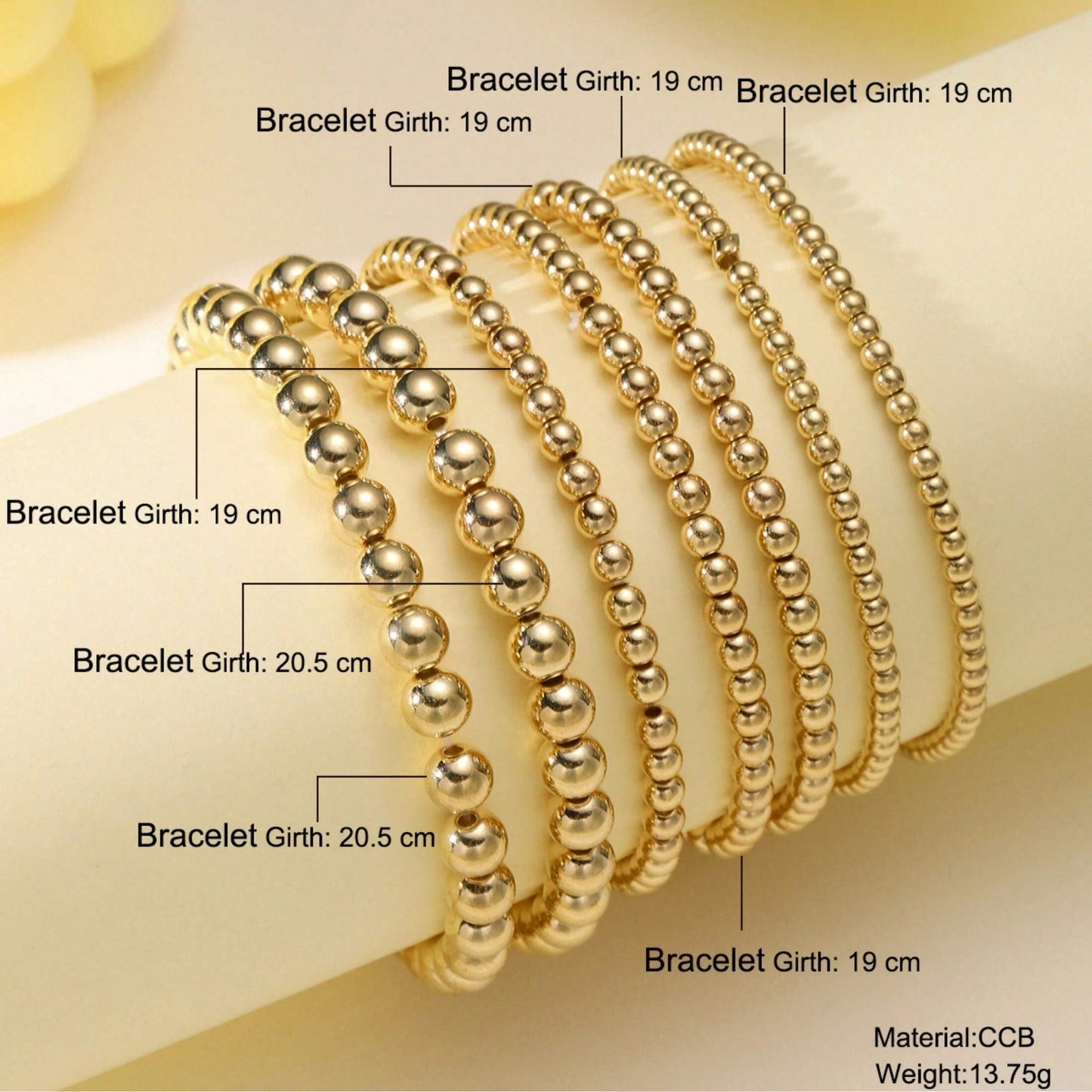 7-Piece Stackable Multifunctional Gold Bead Bracelets – Bohemian Beach Style Mix-and-Match Bead Chains, Versatile No-Outfit-Picking Design for Daily Wear, Beach Vacations & Party Gatherings