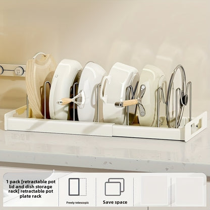 1pc Space-Saving Kitchen Organizer Rack, Metal Construction with 7 Adjustable Shelves, Expandable Lid Holder, Pull-Out Drawer, Utensil Rack & Drain Board for Pots & Pans