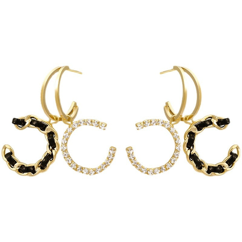 1 Pair Luxury Black Double C Earrings – Exquisite Braided Woven Craftsmanship, Timeless Elegant & Chic Vibe, Versatile Fashion Jewelry Perfect for Daily Wear & Special Occasions