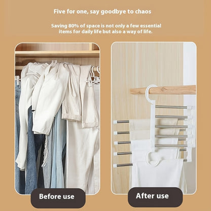 1 Pack 5 Layer Pants Hanger, Space Saving Stainless Steel Clothing Hanger, Non Slip for Jeans Trousers Leggings