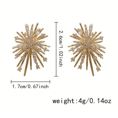 1 Pair Premium Luxury CZ Fireworks Stud Earrings – Sparkling Starry Night Inspired Design, Exquisite Craftsmanship & Timeless Classic Appeal, Versatile Jewelry Perfect for Daily Wear & Special Occasions