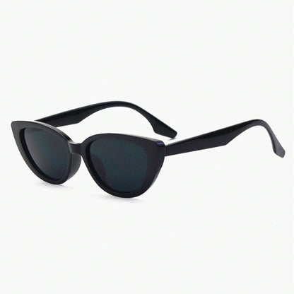 1 Pair Women’s Narrow Frame Retro Black Cat Eye Sunglasses – UV Protection with Unique Black Gradient Lenses, Plastic Frame & Face-Slimming Design, Elegant Versatile Fashion Eyewear