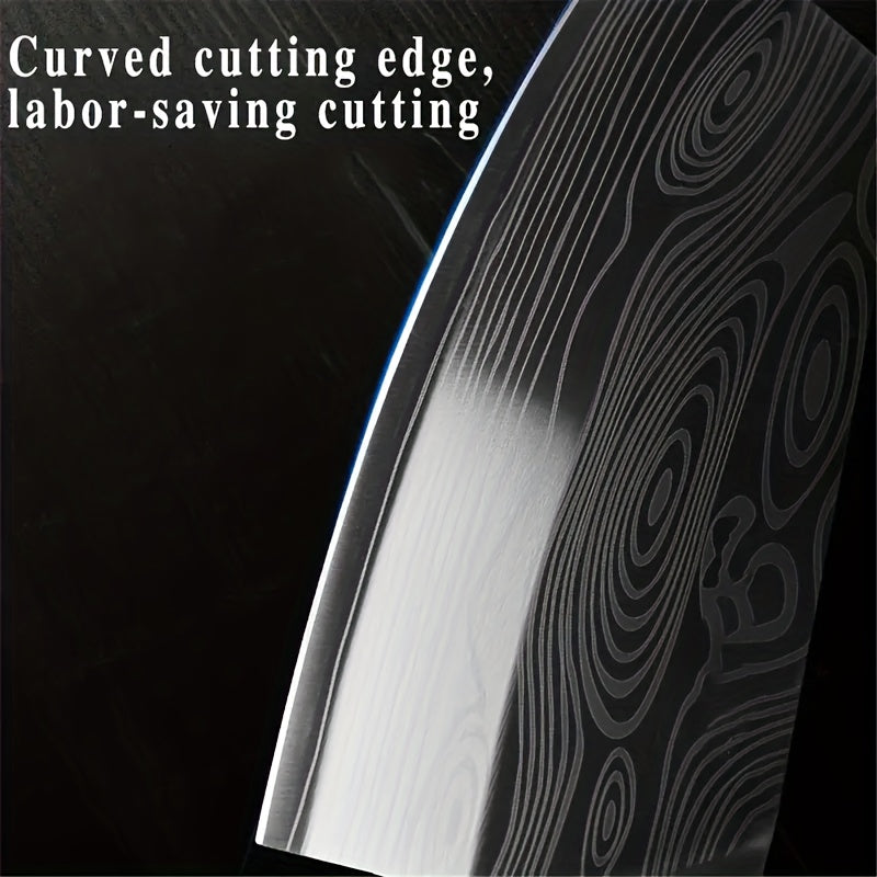 7 Inch Multi-Function Damascus Pattern Chef Knife, Ultra Sharp Slicing Cleaver Made of German 304 Stainless Steel, Sturdy Durable Cooking Tool for Home Kitchen and Restaurant Use