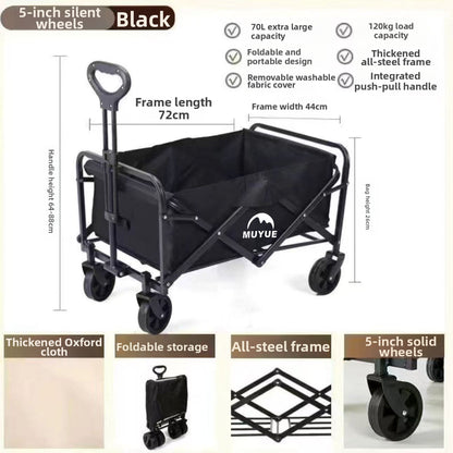 Folding Utility Wagon Beach Cart with All-Terrain Wheels, Collapsible Portable Outdoor Trolley, Multi-Purpose Gear Carrier for Gardening, Sports Events & Camping Trips