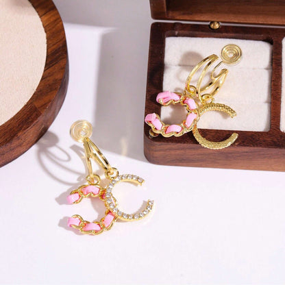 1 Pair Luxury Pink Double C Earrings – Exquisite Braided Woven Craftsmanship, Timeless Elegant & Chic Vibe, Versatile Fashion Jewelry Perfect for Daily Wear & Special Occasions
