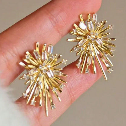 1 Pair Premium Luxury CZ Fireworks Stud Earrings – Sparkling Starry Night Inspired Design, Exquisite Craftsmanship & Timeless Classic Appeal, Versatile Jewelry Perfect for Daily Wear & Special Occasions