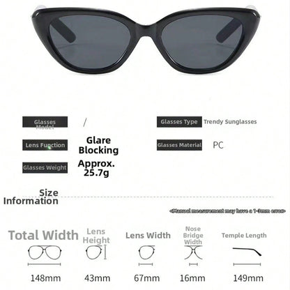 1 Pair Women’s UV Protection Retro Cat Eye Sunglasses – Sleek Black Narrow Frame Adorned with Star Detailing, Perfectly Tailored for Small Face Shapes, Elegant Fashion Shades for Everyday Styling