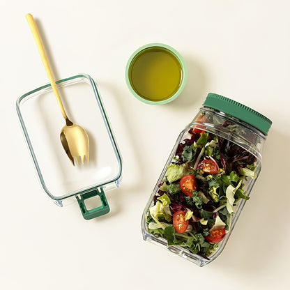 Side Opening Leak-Proof Salad Jar with Independent Sealed Sauce Cup, Stackable Food Container Safe for Microwave, Dishwasher and Refrigerator, Perfect for Daily Meal Prep, Office Lunches and Travel