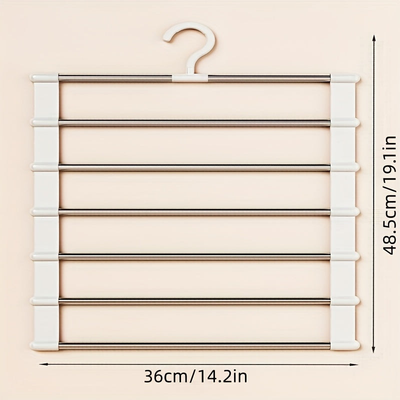1 Piece Foldable Multi Layer Pants Storage Hanger, Stainless Steel Space Saving Closet Organizer, Non Slip for Jeans Leggings Wide Leg Pants Shorts Skirts, Heavy Duty Anti Wrinkle No Trace Storage
