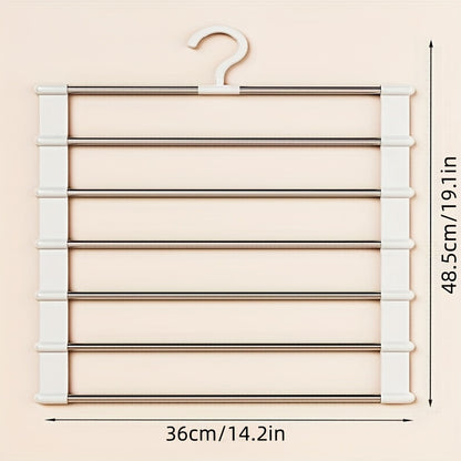 1 Piece Foldable Multi Layer Pants Storage Hanger, Stainless Steel Space Saving Closet Organizer, Non Slip for Jeans Leggings Wide Leg Pants Shorts Skirts, Heavy Duty Anti Wrinkle No Trace Storage