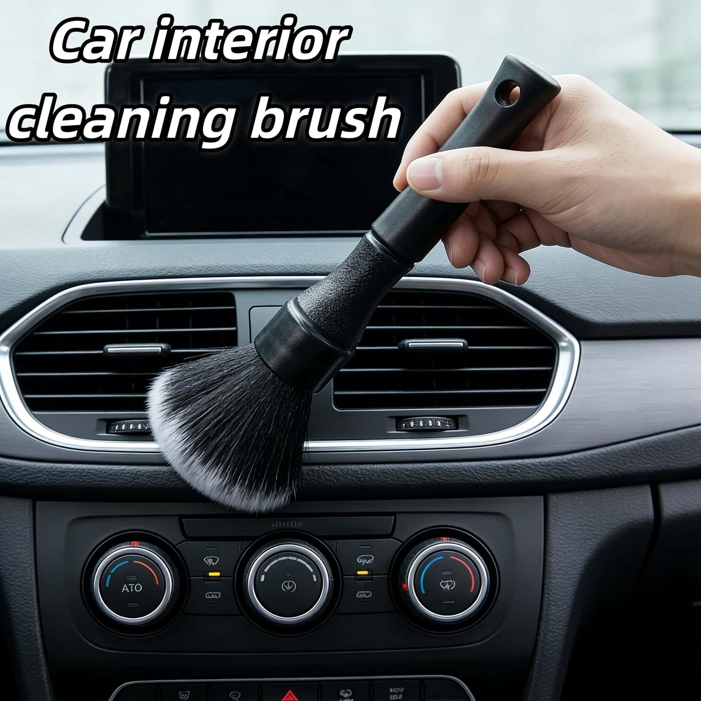 1 PC Black Soft Bristle Dust Brush – Battery-Free Plastic Tool for Car Interiors, Dashboards & Computer Keyboard Cleaning