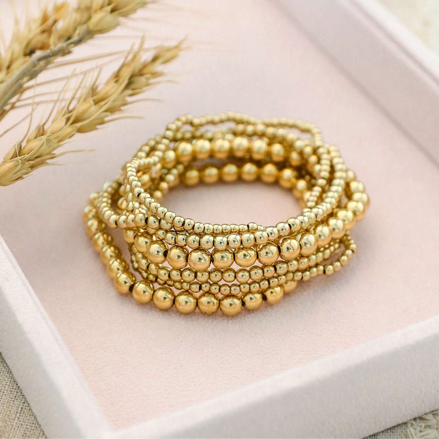 7-Piece Stackable Multifunctional Gold Bead Bracelets – Bohemian Beach Style Mix-and-Match Bead Chains, Versatile No-Outfit-Picking Design for Daily Wear, Beach Vacations & Party Gatherings