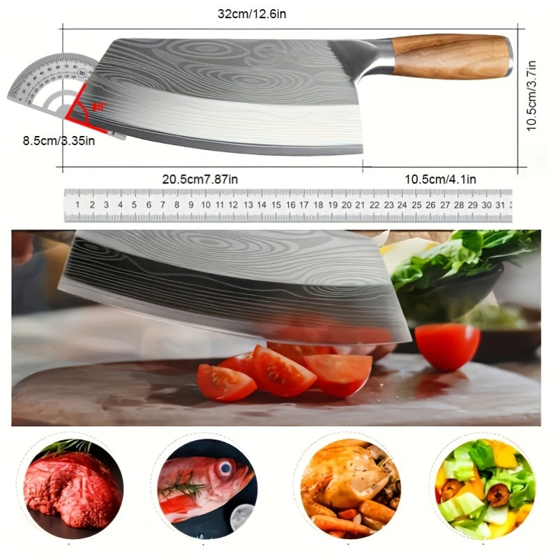 7 Inch Multi-Function Damascus Pattern Chef Knife, Ultra Sharp Slicing Cleaver Made of German 304 Stainless Steel, Sturdy Durable Cooking Tool for Home Kitchen and Restaurant Use