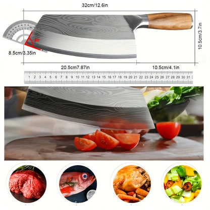 7 Inch Multi-Function Damascus Pattern Chef Knife, Ultra Sharp Slicing Cleaver Made of German 304 Stainless Steel, Sturdy Durable Cooking Tool for Home Kitchen and Restaurant Use