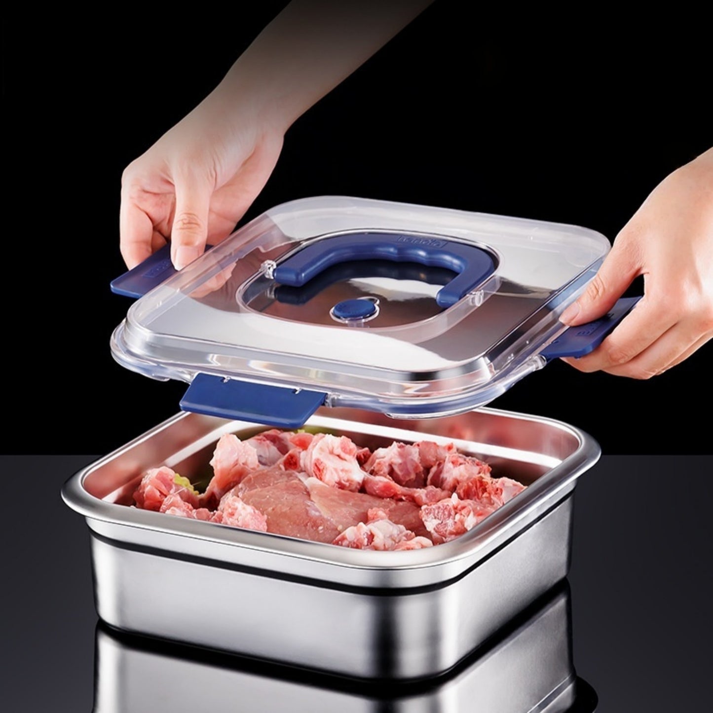 4-Piece Stainless Steel Food Storage Containers with Blue Handles, Leak-Proof and Airtight, Reusable Lunch Containers, Dishwasher Oven Freezer Microwave Safe, Perfect for Kitchen