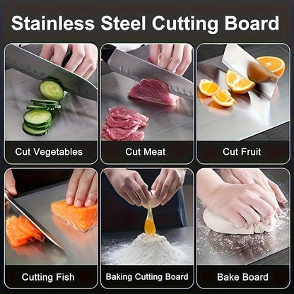 Heavy-Duty Double-Sided Food-Grade Stainless Steel Cutting Board – Non-Slip Base, Dishwasher Safe, Durable Sanitary Option for Slicing Meat, Vegetables & Cheese, Ideal for Home Kitchens, Restaurants & Chefs