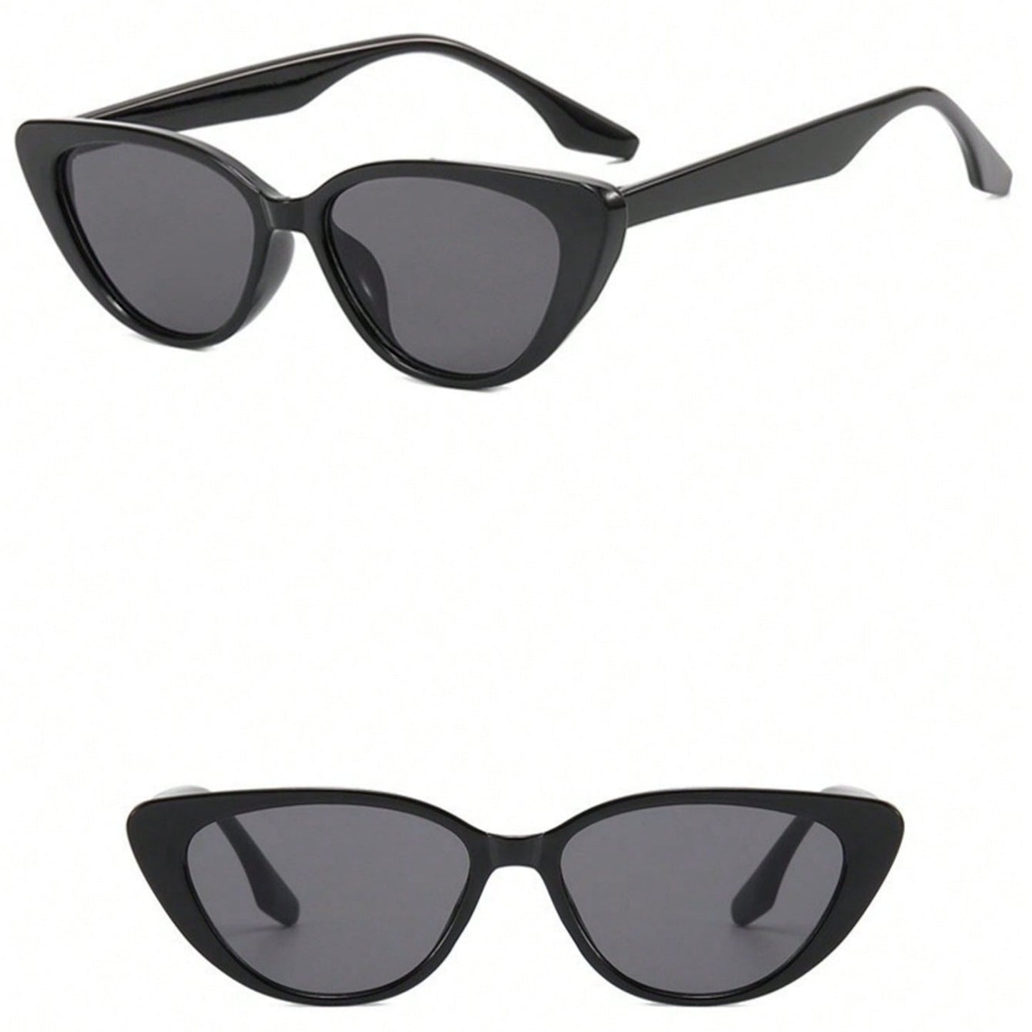 1 Pair Women’s Narrow Frame Retro Black Cat Eye Sunglasses – UV Protection with Unique Black Gradient Lenses, Plastic Frame & Face-Slimming Design, Elegant Versatile Fashion Eyewear