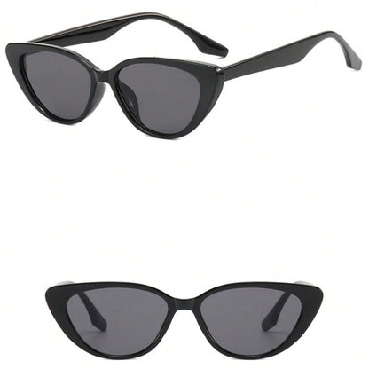 1 Pair Women’s Narrow Frame Retro Black Cat Eye Sunglasses – UV Protection with Unique Black Gradient Lenses, Plastic Frame & Face-Slimming Design, Elegant Versatile Fashion Eyewear