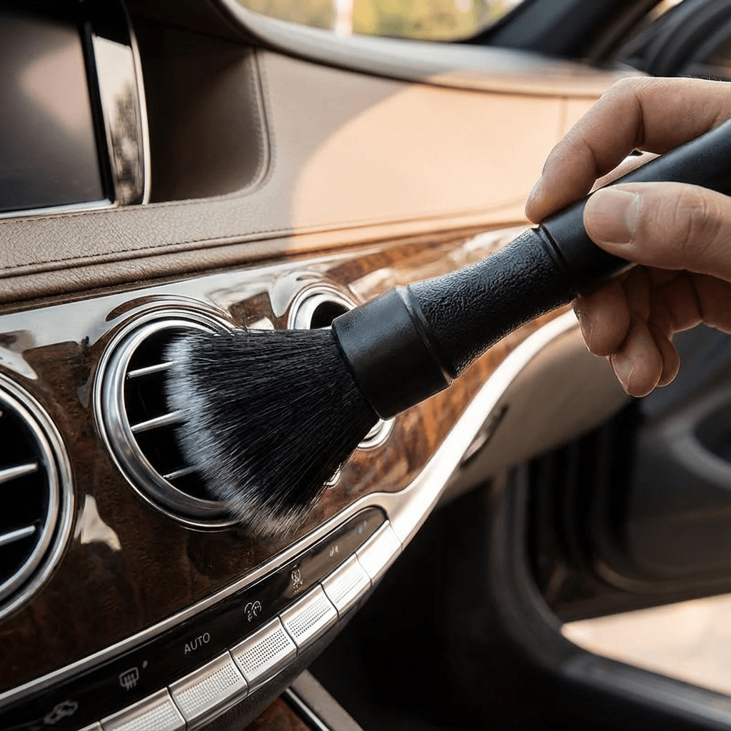 1 PC Black Soft Bristle Dust Brush – Battery-Free Plastic Tool for Car Interiors, Dashboards & Computer Keyboard Cleaning