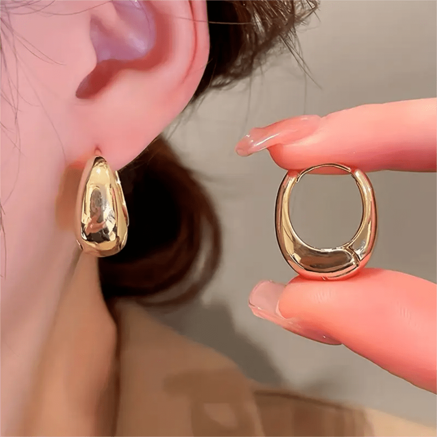 1 Pair Gold/Silver Simple Glossy Thick Hoop Earrings, Elegant Retro, Fashionable Minimalist Style, Perfect for Daily Wear and Gift Giving