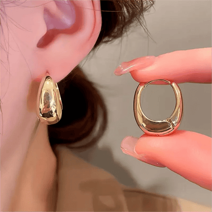 1 Pair Gold/Silver Simple Glossy Thick Hoop Earrings, Elegant Retro, Fashionable Minimalist Style, Perfect for Daily Wear and Gift Giving